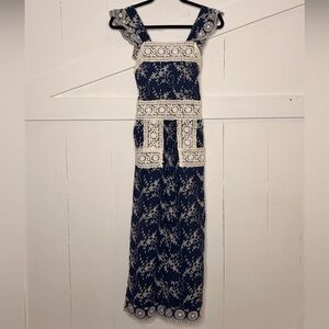 Nightcap Navy and Cream Eyelet Jumpsuit